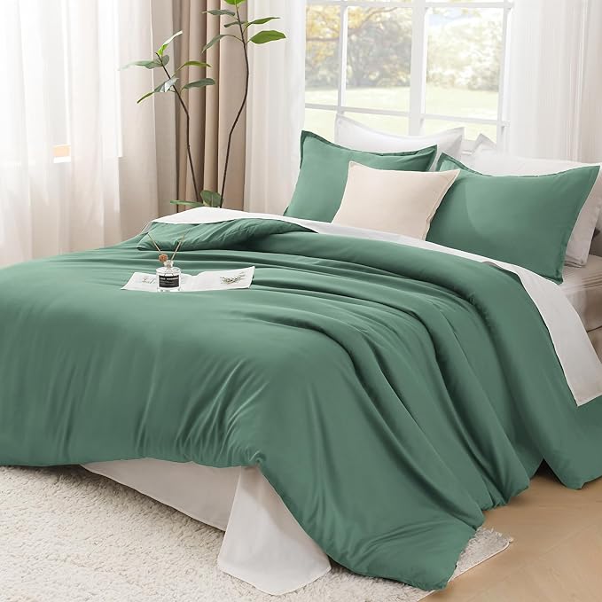 Litanika Comforters Twin/Twin XL Size Haze Green, 2 Pieces Lightweight Solid Bedding Set & Collections, All Season Fluffy Bed Set (66x90 Inches Comforter & 1 Pillowcase)