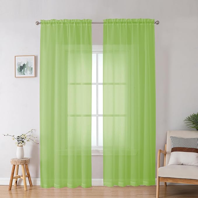 Lime Sheer Curtains for Bedroom Living Room 90 Inches Long, Elegant Solid Light by OWENIE