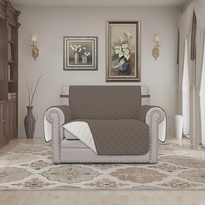 Easy-Going Reversible Couch Cover, Oversized Chair, Taupe/Ivory | Machine - Image 2