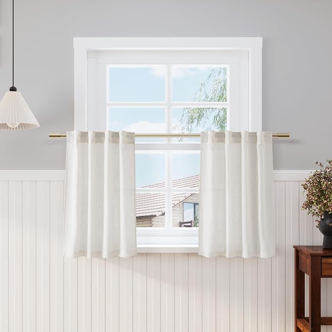 Cream Linen Cafe Curtains 30 Inch Length Privacy Light Filtering Semi Sheer by Nanspring
