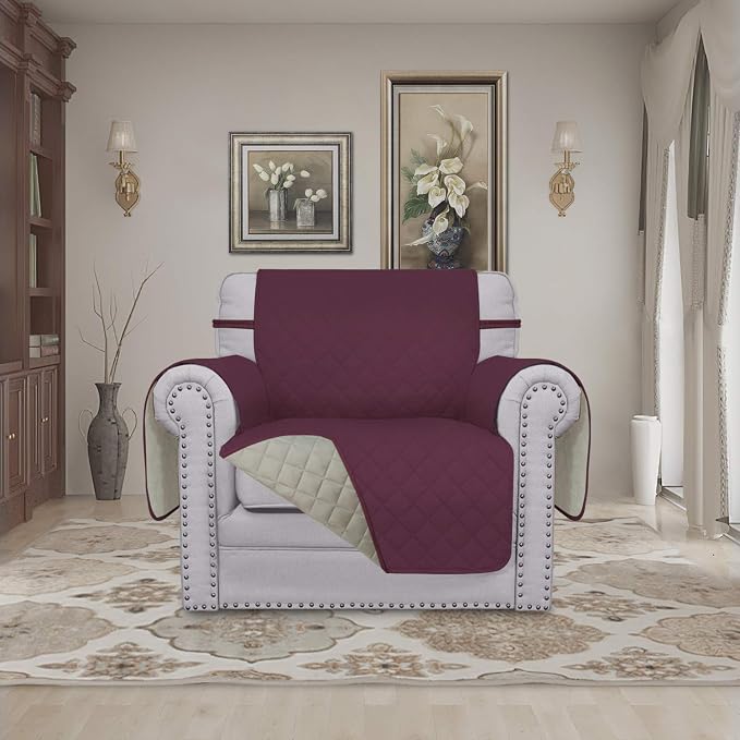 Easy-Going Reversible Couch Cover, Small Chair, Wine/Beige | Machine Washable - Image 2