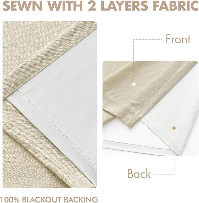 MIULEE Cream Pinch Pleated 100% Blackout Linen Curtains 40x108 Inches | Room - Image 5