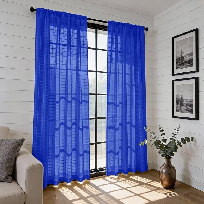 SpaceDresser Check Sheer Curtains 72 Inches Long - Image 6
