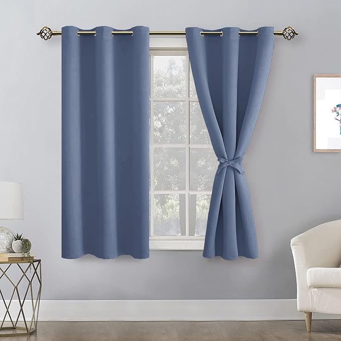 Short Blackout Curtains for Bedroom Blue Haze 42 x 45 Inch 2 Panels | Thermal - Image 8
