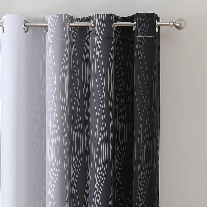 Black and Greyish White Ombre Blackout Curtains - Image 4