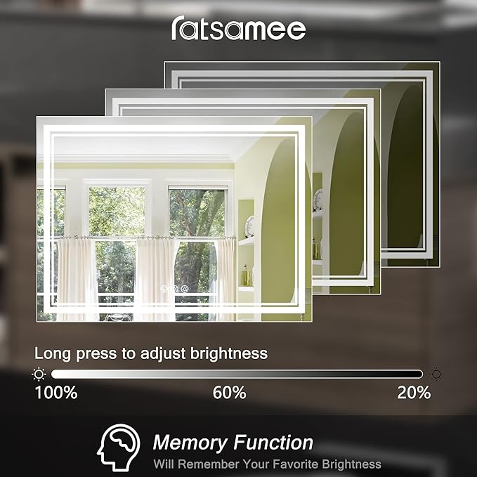 40x32 Inch Led Mirror for Bathroom with Front Light and Backlit, Dimmable Anti Fog Wall Bathroom Mirror with Led Lights, Water Proof, Decor Vanity Mirror