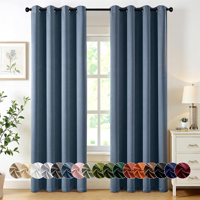 MIULEE Blackout Curtains for Bedroom 2 Panels 50 x 84 Inch Long Stone Blue | by MIULEE