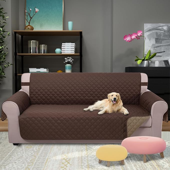 U-NICE HOME 4 Seater Sofa Cover 91''Large Couch Cover, Chocolate/Taupe | - Image 2