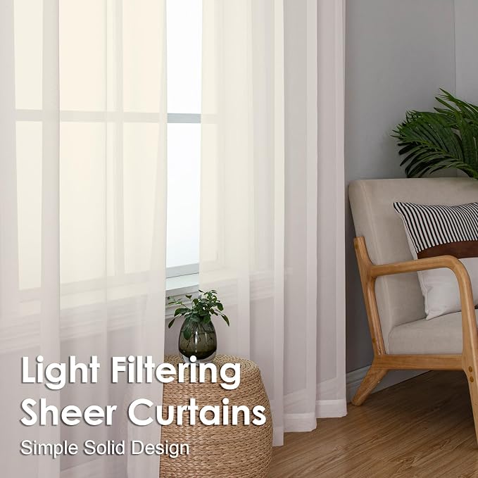 Cream Sheer Curtains 63 Inches Long 2 Panels - Image 7