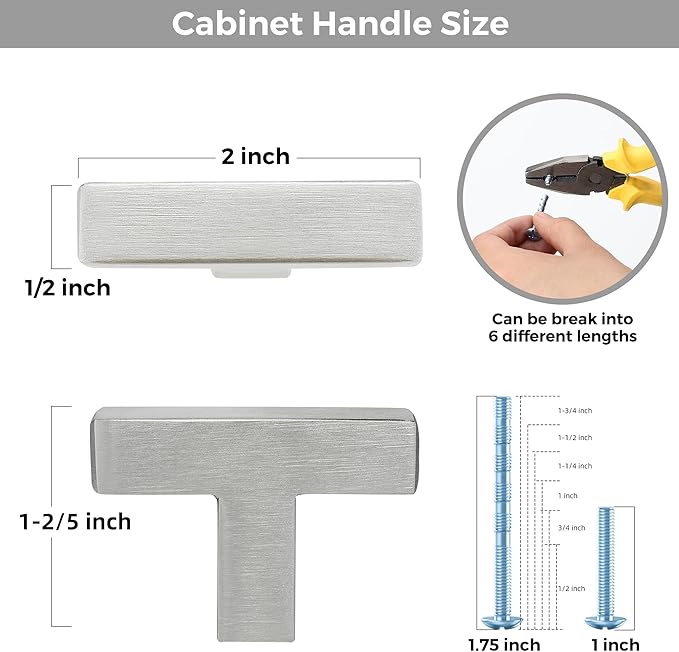 20 Pack Brushed Nickel Cabinet Knobs - Kitchen Cabinet Knobs Silver Cabinet Pulls for Kitchen Cabinet Drawer Stainless Steel Dresser Knobs for Cabinet Hardware 2in Length Single Hole Square