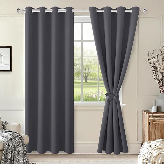 Blackout Curtains for Bedroom, Dark Grey, 52 x 96 Inch, 2 Panels | Thermal by Hiasan