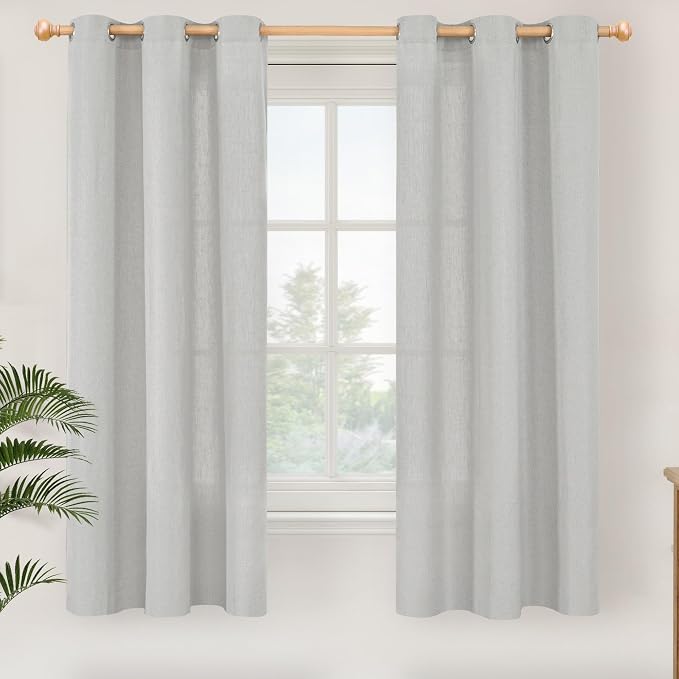 YoungsTex Grey Linen Semi Sheer Curtains 63 Inches Length by YoungsTex