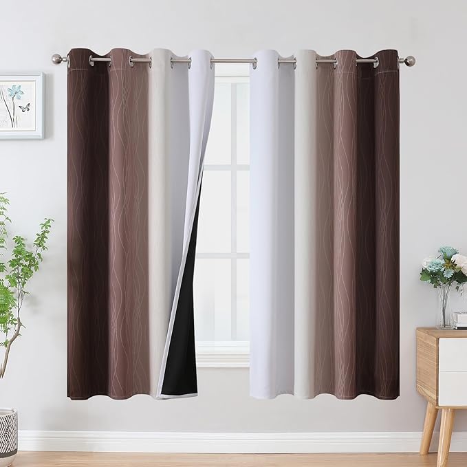 Brown and Greyish White Blackout Curtains 52Wx63L 2 Panels | Ombre Curtains by ESTELARTEXTILER