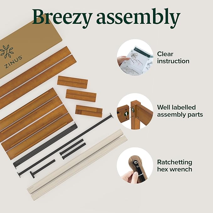 ZINUS Ellie 14 Inch Queen Bamboo Platform Bed Frame, Wood Slat Support, No Box Spring Needed, Easy Assembly, Brown
