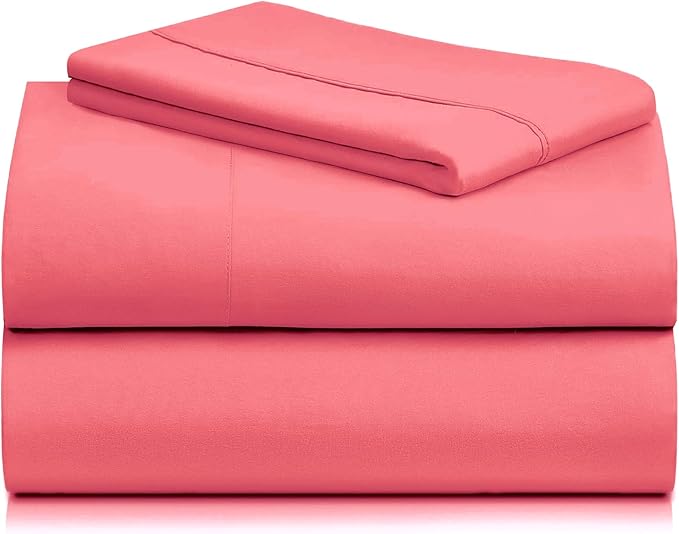 LuxClub 3 PC Sheet Set Bed Sheets Deep Pockets 16" Eco Friendly Wrinkle Free Cooling Machine Washable Hotel Bedding Silky Soft - Vermilion Twin