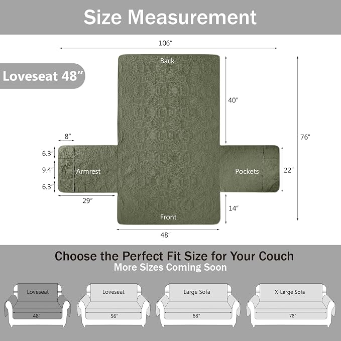 Olive Green Loveseat Covers for 2 Cushion Couch, Water-Repellent Slip Covers - Image 7