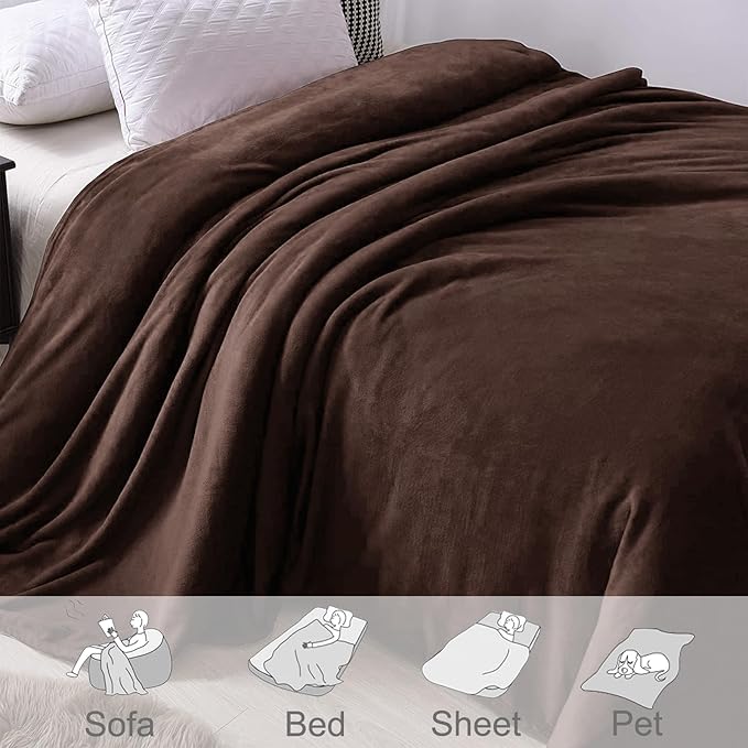 Exclusivo Mezcla Fleece Blanket King Size for Bed, Super Soft and Warm, All Season Use, Cozy, Plush, Lightweight, 90x104 Inches, Coffee