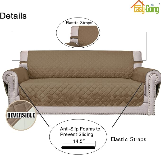 Easy-Going Reversible Couch Cover, 3 Cushion Sofa, Camel/Ivory | Machine - Image 3