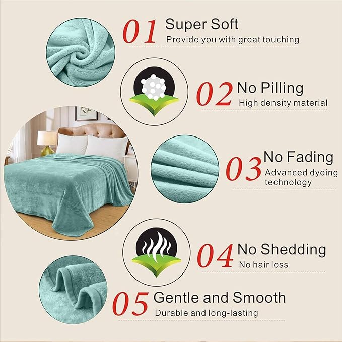 Fleece Blankets for All Season - Premium Lightweight Anti-Static Throw for Twin/Twin XL Size Bed Extra Long Soft Brush Fabric Warm Sofa Thermal Blanket 66" x 90"(Sage Green)