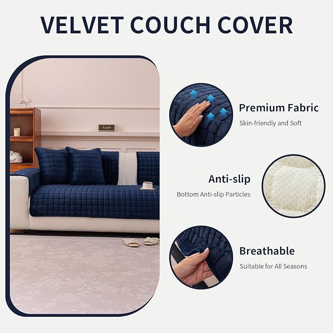 Velvet Couch Cover, Plush Sectional Sofa Cover Washable, Anti Slip Sofa - Image 2