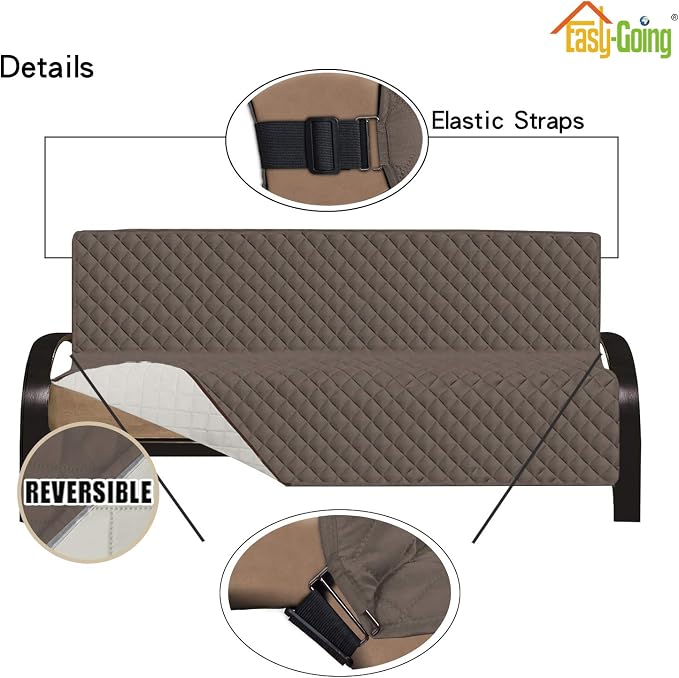 Easy-Going Reversible Couch Cover, Large Futon Sofa, Taupe/Ivory | Machine - Image 3