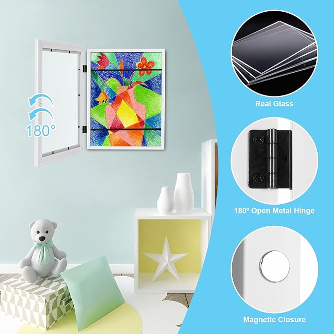 [3-Pack] Kids Art Frames, 8.5x11 Front Opening Kids Artwork Frames Changeable, White Artwork Display Storage Frame for Wall, Holds 50 Pcs, for 3D Picture, Crafts, Children Drawing, Hanging Art,