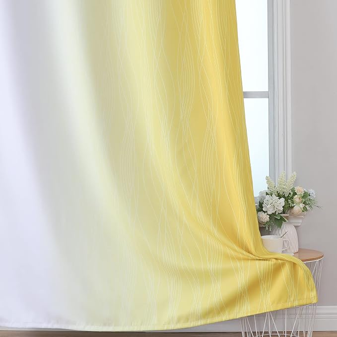 Yellow and Greyish White Ombre Blackout Curtains - Image 6