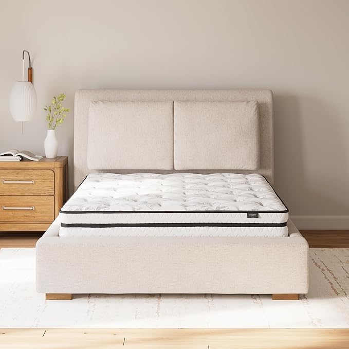 Signature Design by Ashley Queen Size Chime 8 Inch Medium Firm Innerspring Mattress with Pressure Relief Quilt Foam, Fiberglass Free, Mattress In A Box
