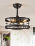 LEDIARY 16.5 inch Black Caged Ceiling Fan with Light, Fandelier Industrial Ceiling Fan with Remote, Farmhouse Fan Lights Ceiling Fixtures for Kitchen, Bedroom, Outdoor（6 Speed, Timing）-Black