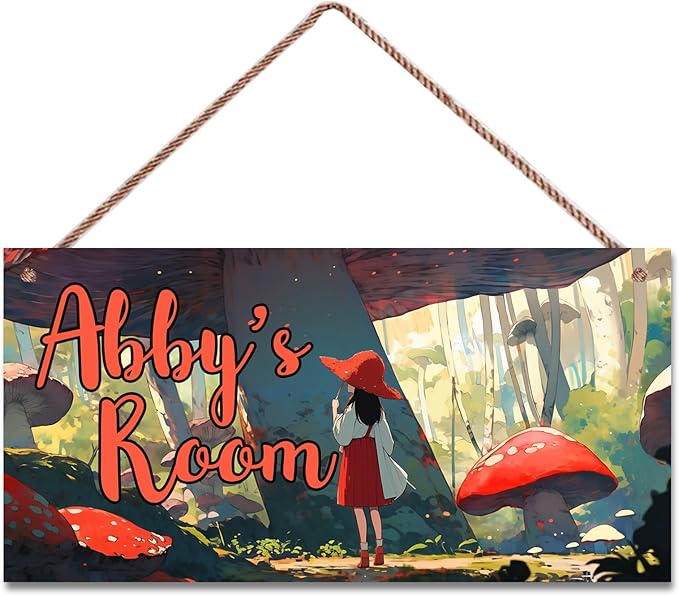 Personalized Girl Signs Dreamy Painting Decor For Kids Room Custom Name Mushroom Wall Door Decor For Girls Room Fantasy Floral Nursery Art Plate For Boys Bedroom Little Man Cave