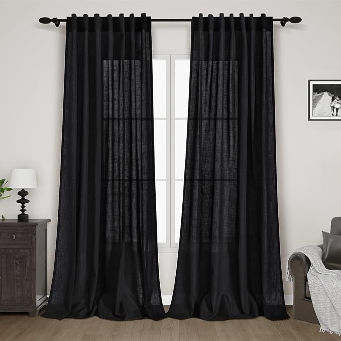Extra Long Black Curtain 102 inches Long 2 Panels Set by Nanspring