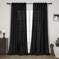 Solid Black Curtains 96 Inches Long 2 Panel Set Back Tab Sheer Black Linen by Nanspring