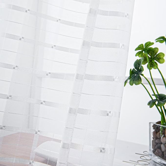 SpaceDresser Check Sheer Curtains 18 Inches Long - Image 2
