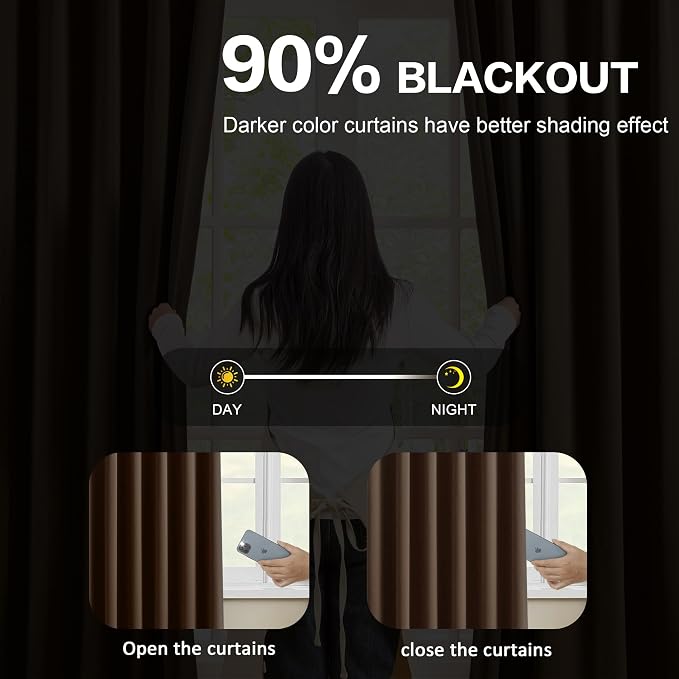 Chocolate Brown Espresso Pinch Pleated Blackout Curtains 102 Inches Long - Image 3
