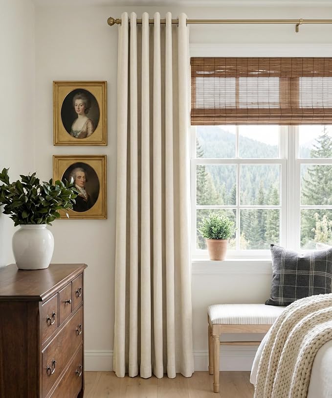 100% Blackout Linen Textured Curtains 90 Inch Long, Butter Cream | 100% - Image 2