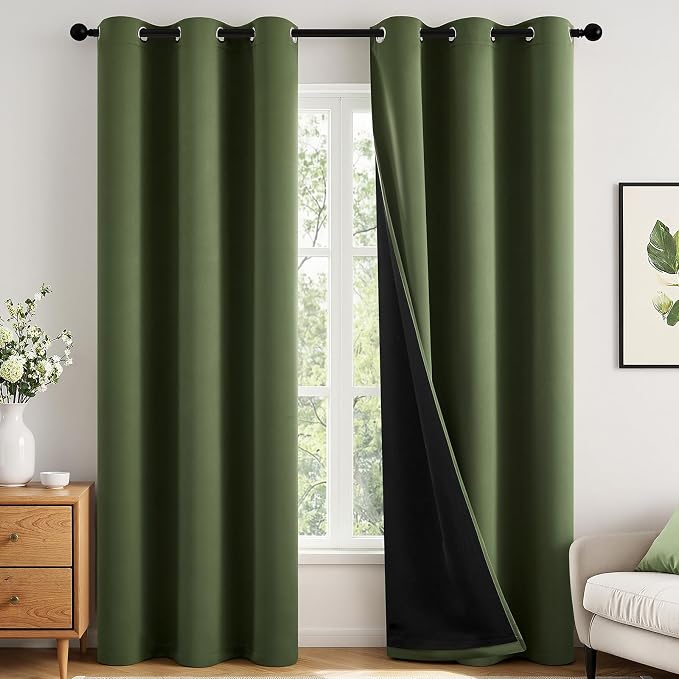 MIULEE Olive Green 100% Blackout Curtains by MIULEE