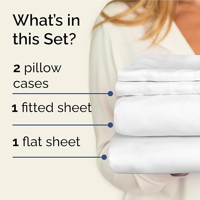 Twin XL 4 Piece Sheet Set - Comfy Breathable & Cooling - Ultra Soft Hotel Luxury Bedding Set w/ 8-16 Inch Deep Pockets - 1 Flat & 1 Fitted Sheet & 2 Pillowcases - Wrinkle Free and Easy Care - White