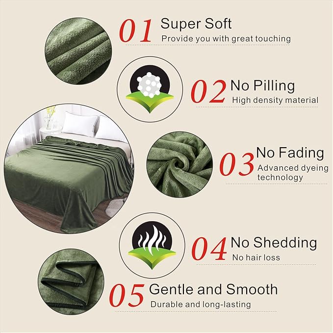 Fleece Blanket Twin Size 350GSM Lightweight Throw for The Bed Extra Soft Brush Fabric Super Warm Sofa Blanket 66" x 90"(Green Twin)