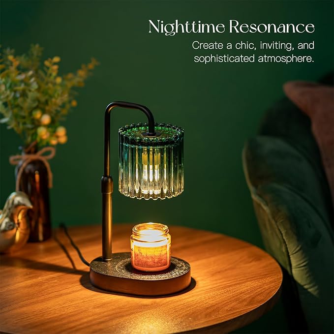 Candle Warmer Lamp with Timer: Emerald Green Candle Warming Lamp with 2 Bulbs Height Adjustable Wax Melt Dimmable Bedroom Decor Christmas Gift for Women