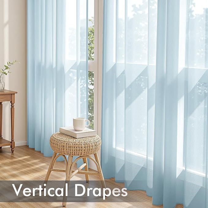 MIULEE Sky Blue Sheer Curtains 90 Inches Long 4 Panels 42 x 90 Inches | Light - Image 5