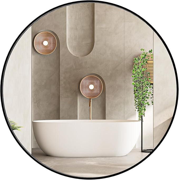 Sweetcrispy 24in Round Bathroom Mirrors for Wall, Bathroom Mirrors for Over Sink, Wall Decor for Bathroom, Entryway, Bedroom, Vanity, Classical Black