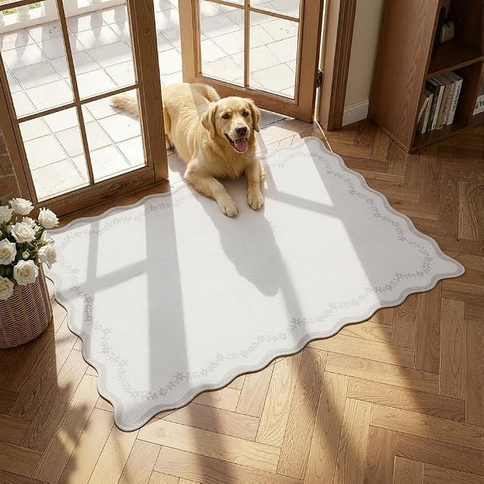 GarveeHome Scalloped Entryway Rug 2x3 Beige Washable Front Door Entry Rug | by GarveeHome