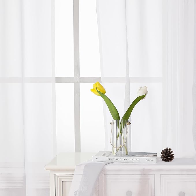 White Sheer Curtains 90 Inches Long 2 Panels, Farmhouse Voile Window Drapes Rod - Image 9