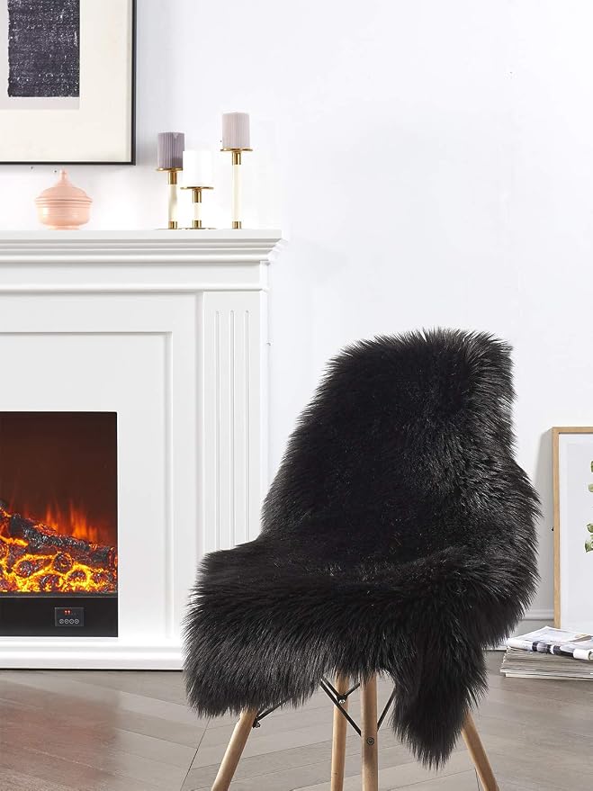 SERISSA 2x3 Fluffy Black Faux Sheepskin Shaggy Rug - Image 2