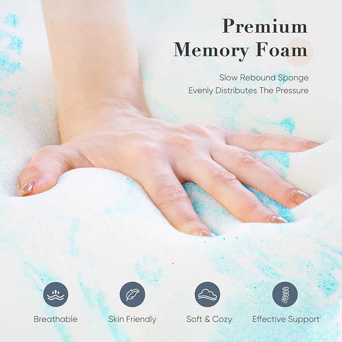 DUMOS Mattress Toppers Memory Foam Full, 2 Inch Thick Bed Topper Pad Cooling Gel Infused Soft Comfy Padding Breathable for Sleeper Sofa Couch RV Camper, CertiPUR-US Certified, Blue