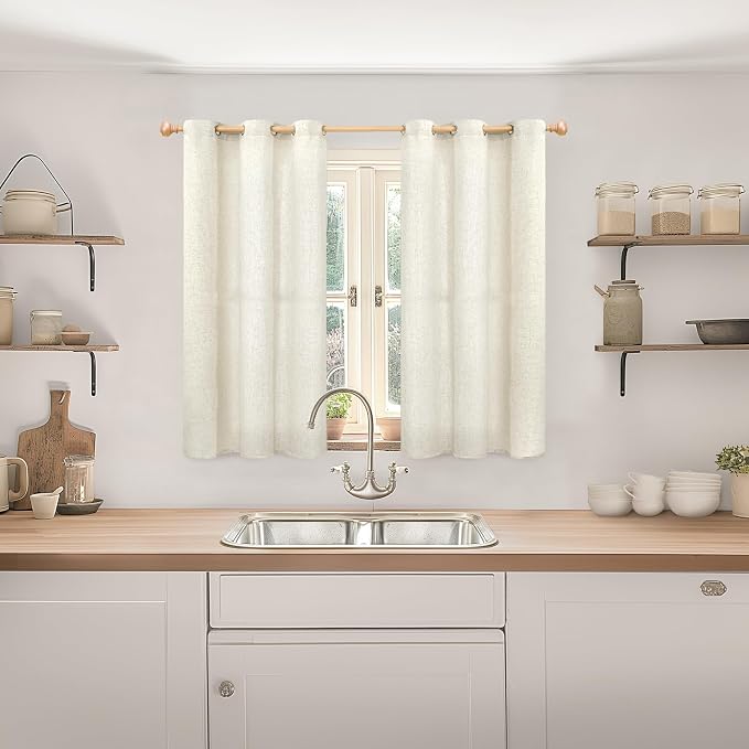 YoungsTex 45 Inch Length Beige Linen Curtains - Image 2