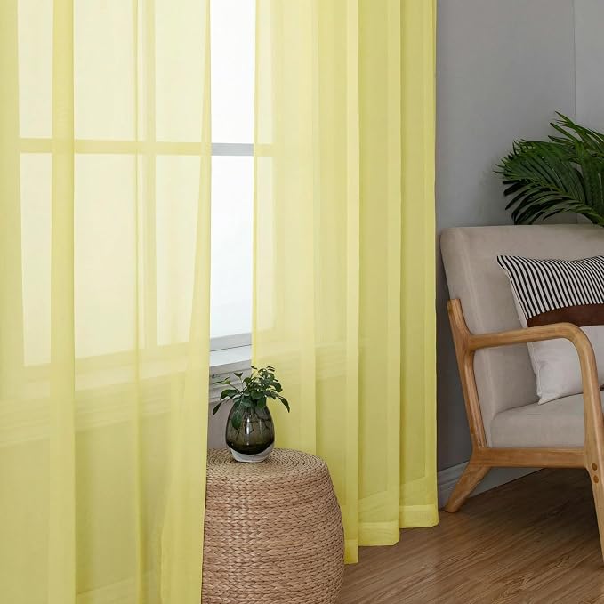 Goose Yellow Sheer Curtains 90 Inches Long 2 Panels, Voile Rod Pocket Light - Image 4
