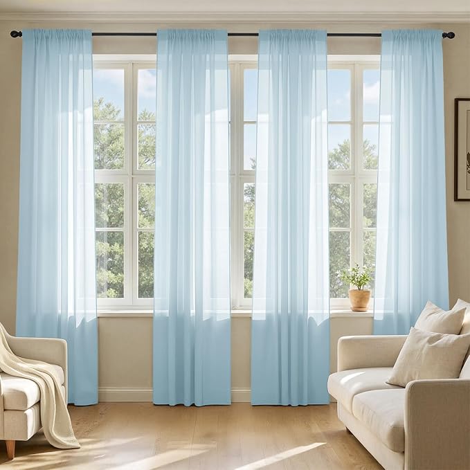 MIULEE Sky Blue Sheer Curtains 108 Inches Long 4 Panels 42 x 108 Inches | Light by MIULEE
