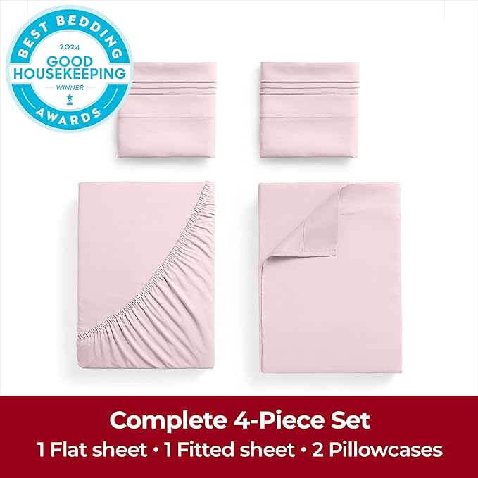 Mellanni Extra Deep King Sheets - 4 PC Iconic Collection Bedding - Hotel Luxury, Ultra Soft, Cooling Bed Sheets - Wrinkle, Fade, Stain Resistant (King, Blush Pink)