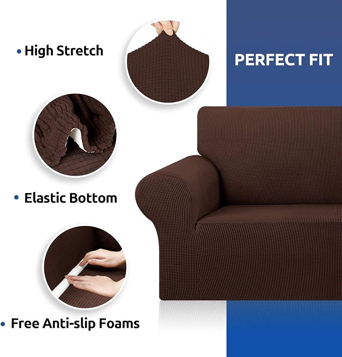 Stretch Couch Covers for Sofa, 3 Cushion Couch Slipcover, Chocolate | 1-Piece - Image 7